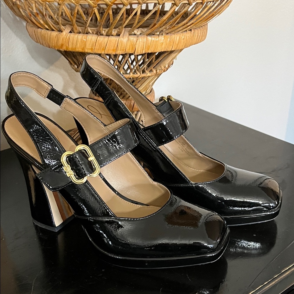 SAM EDELMAN JilDIE in Black Patent Mary Jane Sling Back Pump Sz 10 EUC